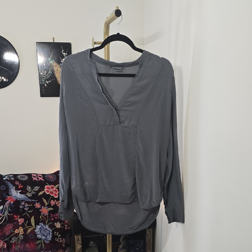 Vince Lightweight Charcoal 100% Silk Blouse